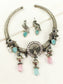 Chadni Baby Pink Peacock Oxidized Hasli Style Necklace Set