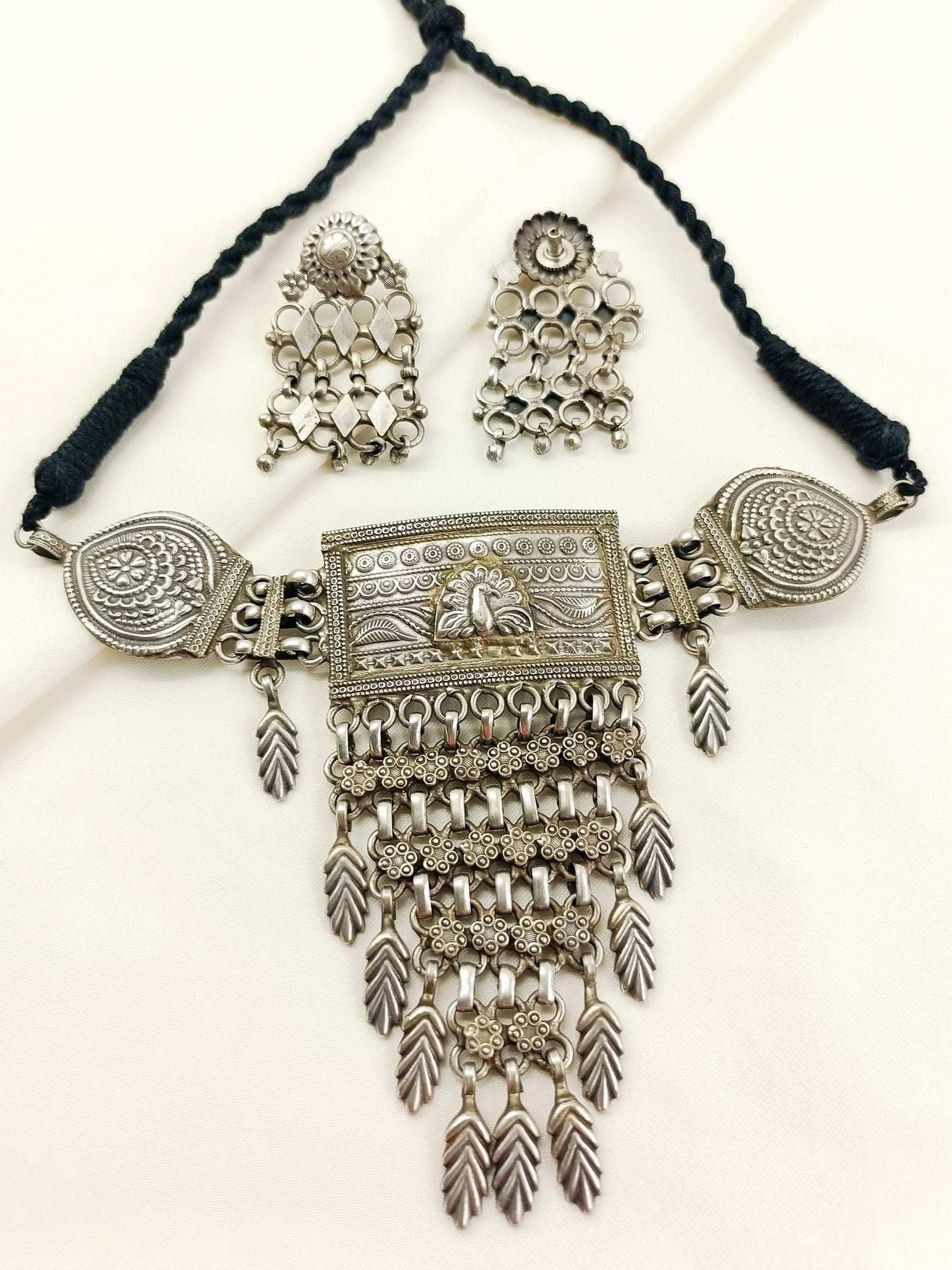 Beverly Plain Oxidized Peacock Choker Set