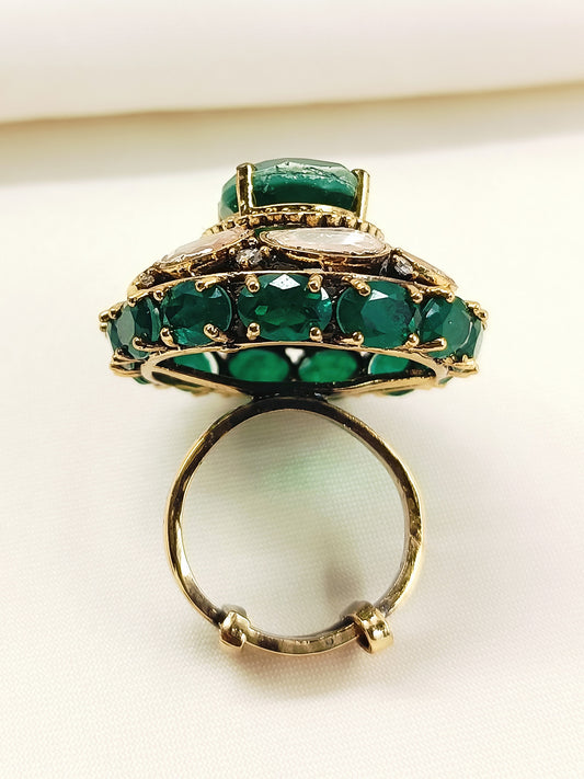 Faiza Victorian Emerald Crown Ring