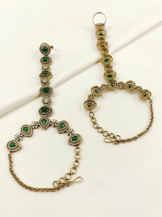 Rukmani Green Kundan Hathphool Set Of 2