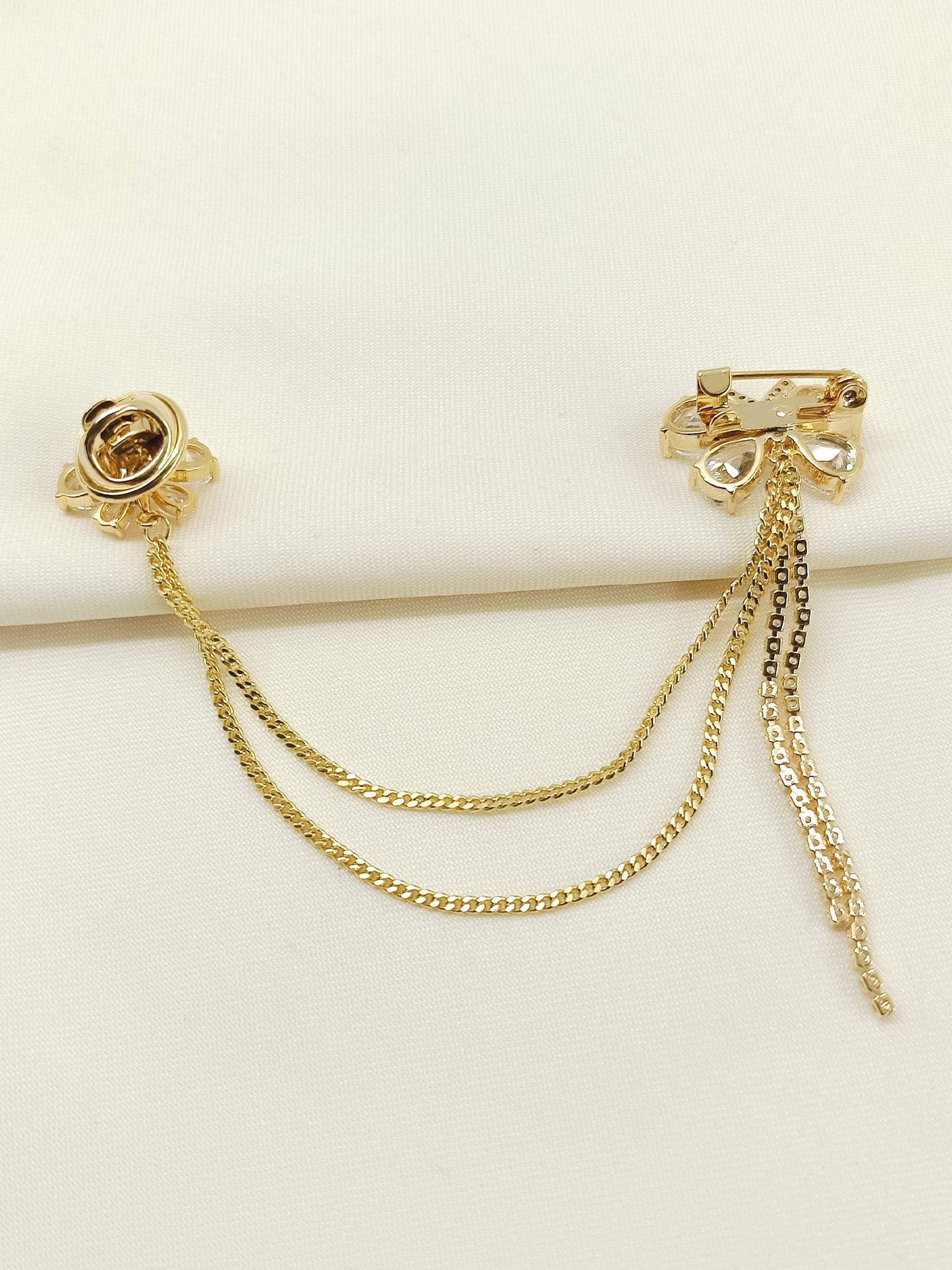 Shalini Golden Butterfly Brooch Pin With Chain