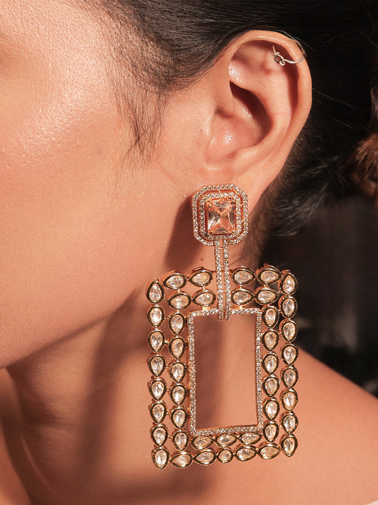 Kasturi Copper Stone Gold Plated Kundan Polki Earrings