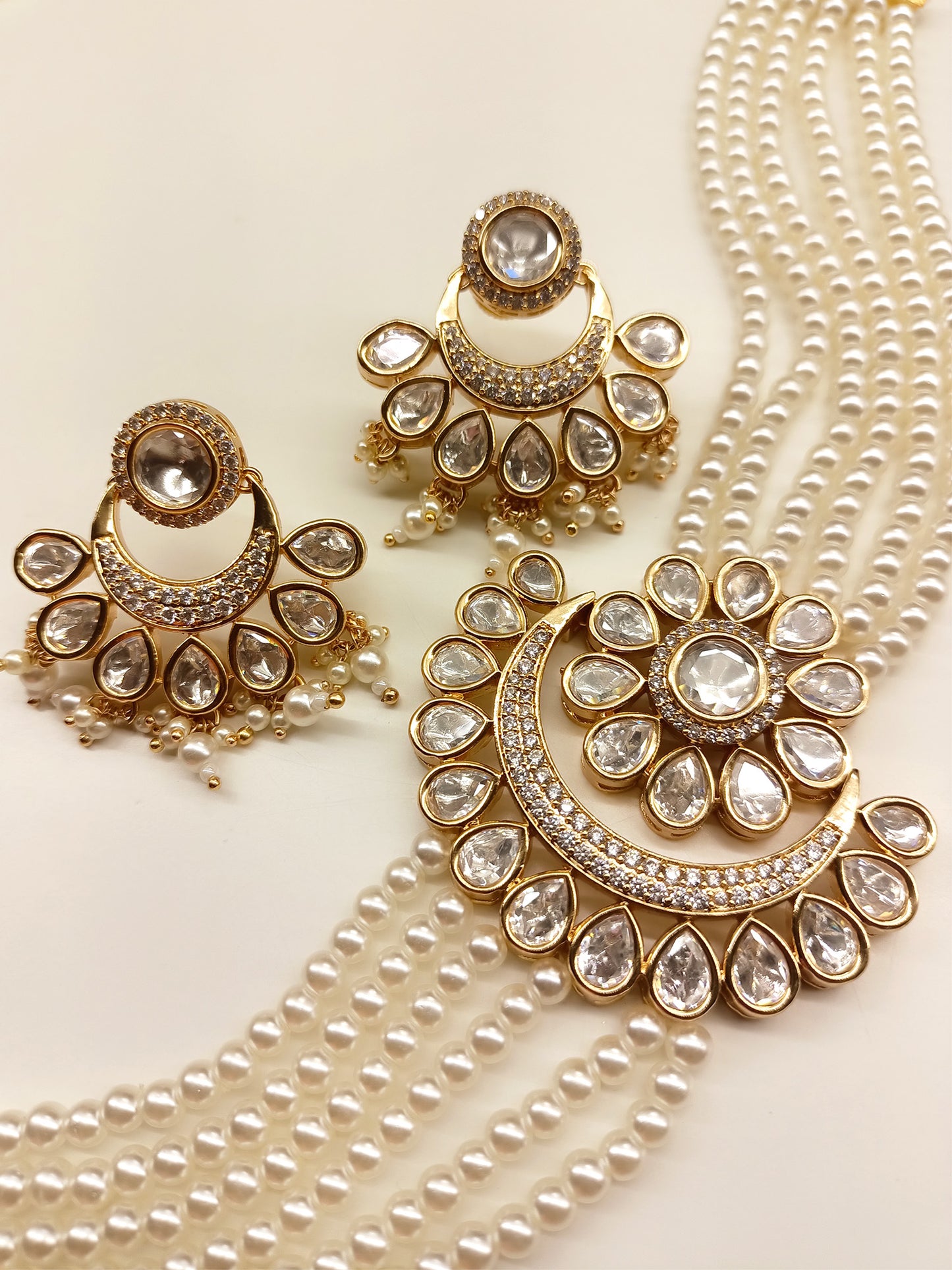 Phulkari Cream Kundan Necklace Set
