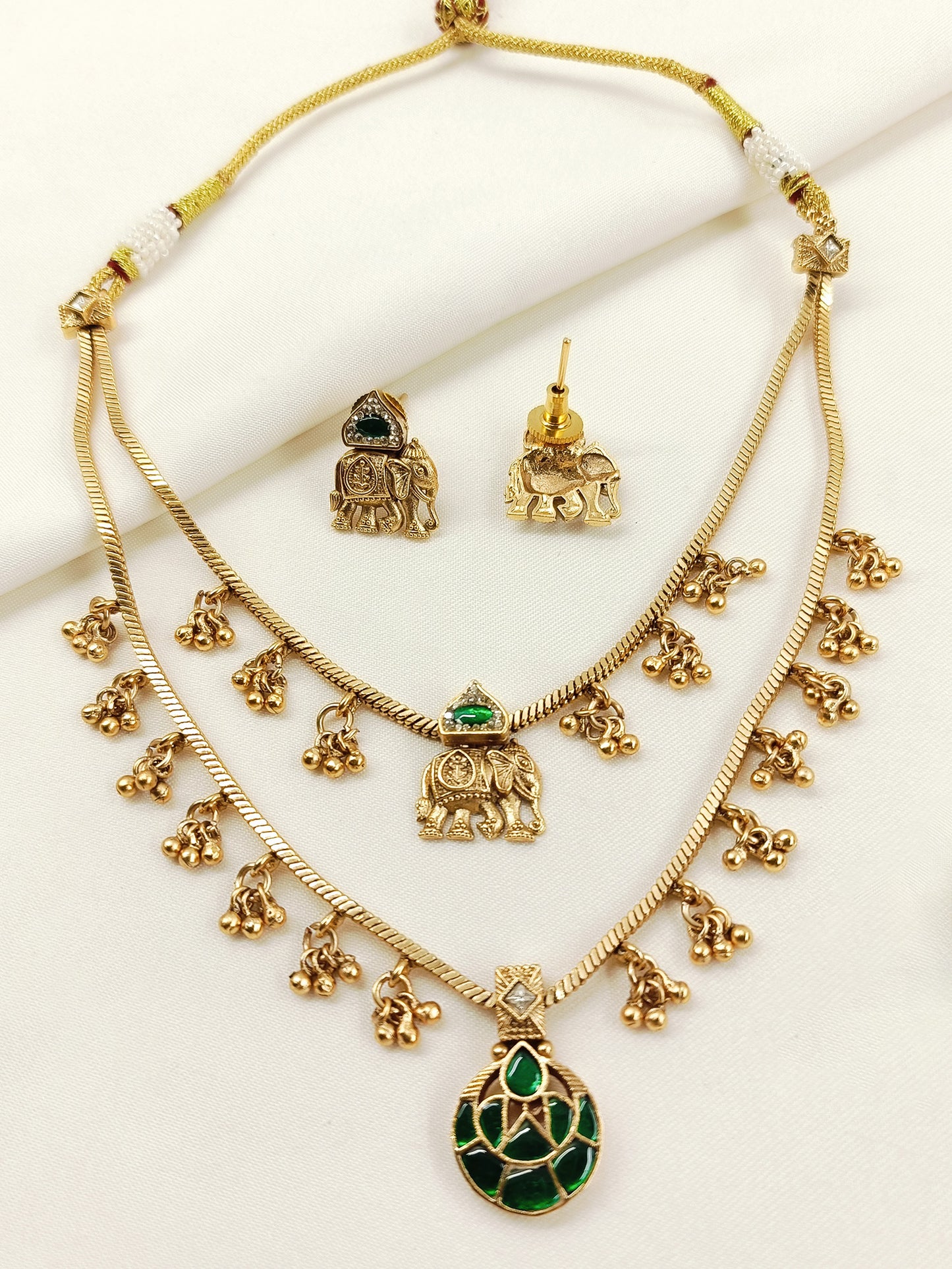 Vaanya Green Antique Doubled Layer Necklace Set