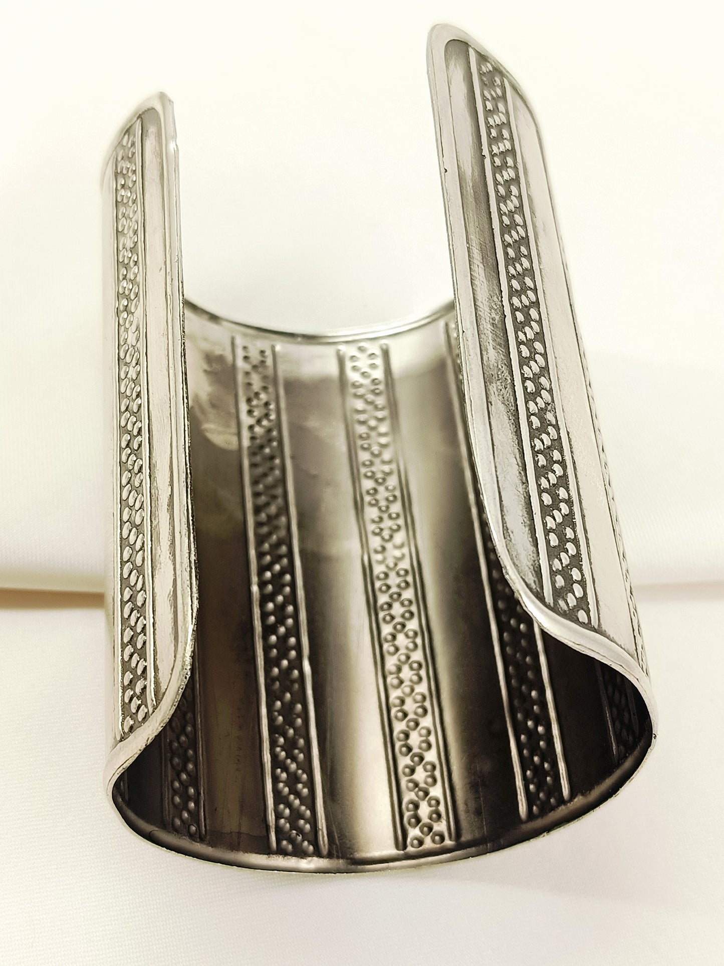 Adel Silver Dotted Stripe Broad Cuff Bracelet
