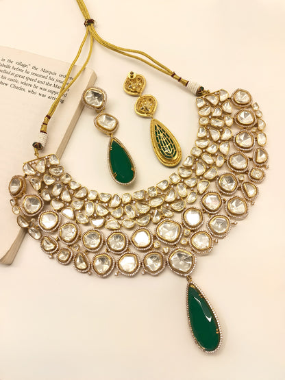 Nobita Emerald Kundan Polki Necklace Set