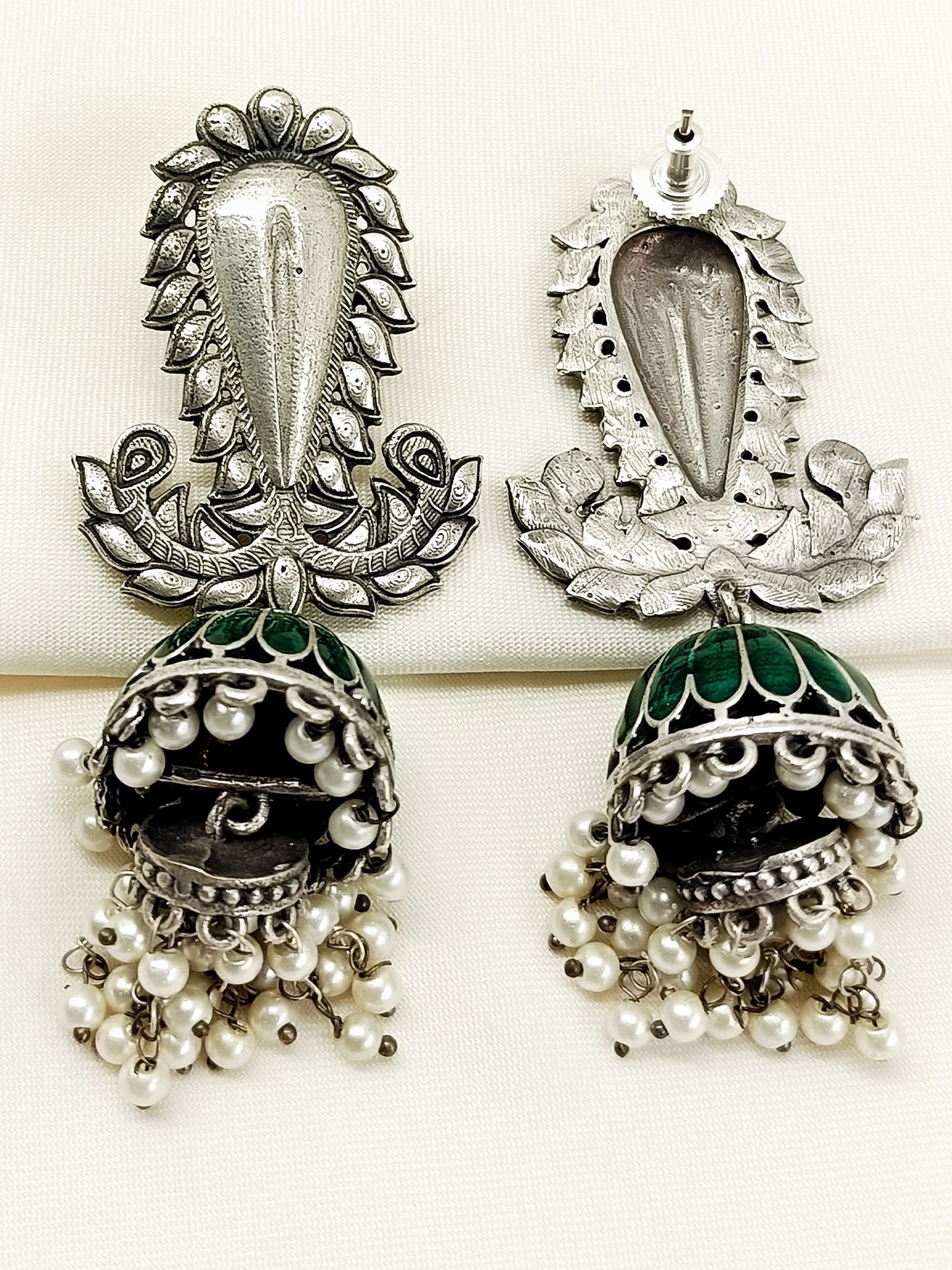 Dhawni Green Oxidized Jhumki