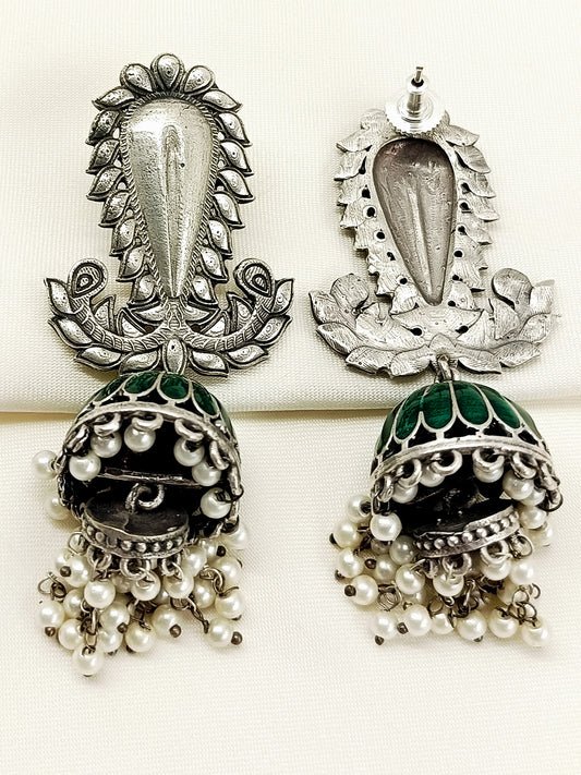 Dhawni Green Oxidized Jhumki