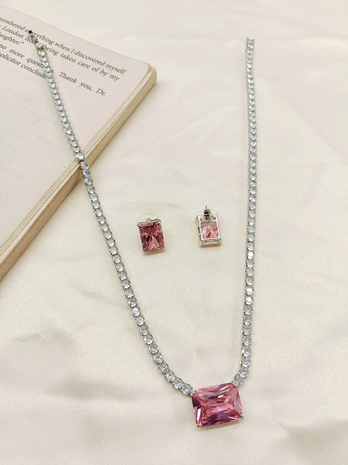 Ainsley Pink American Diamond Necklace Set
