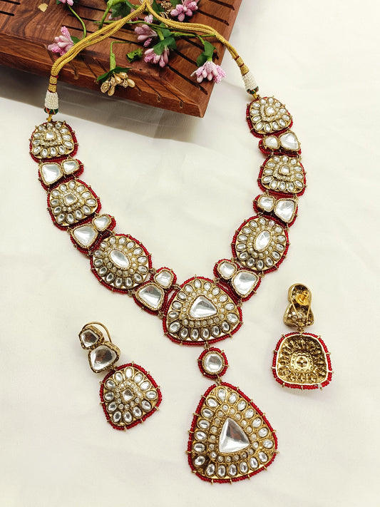 Indrani Maroon Polki Necklace Set