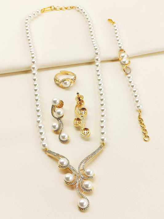 Rashmi White Pearl American Diamond Combo Set