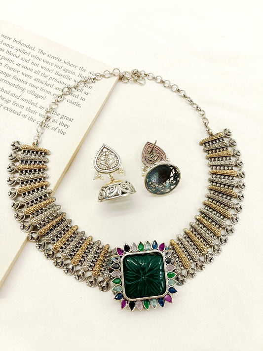 Nizami Multi Colour Oxidized Necklace Set