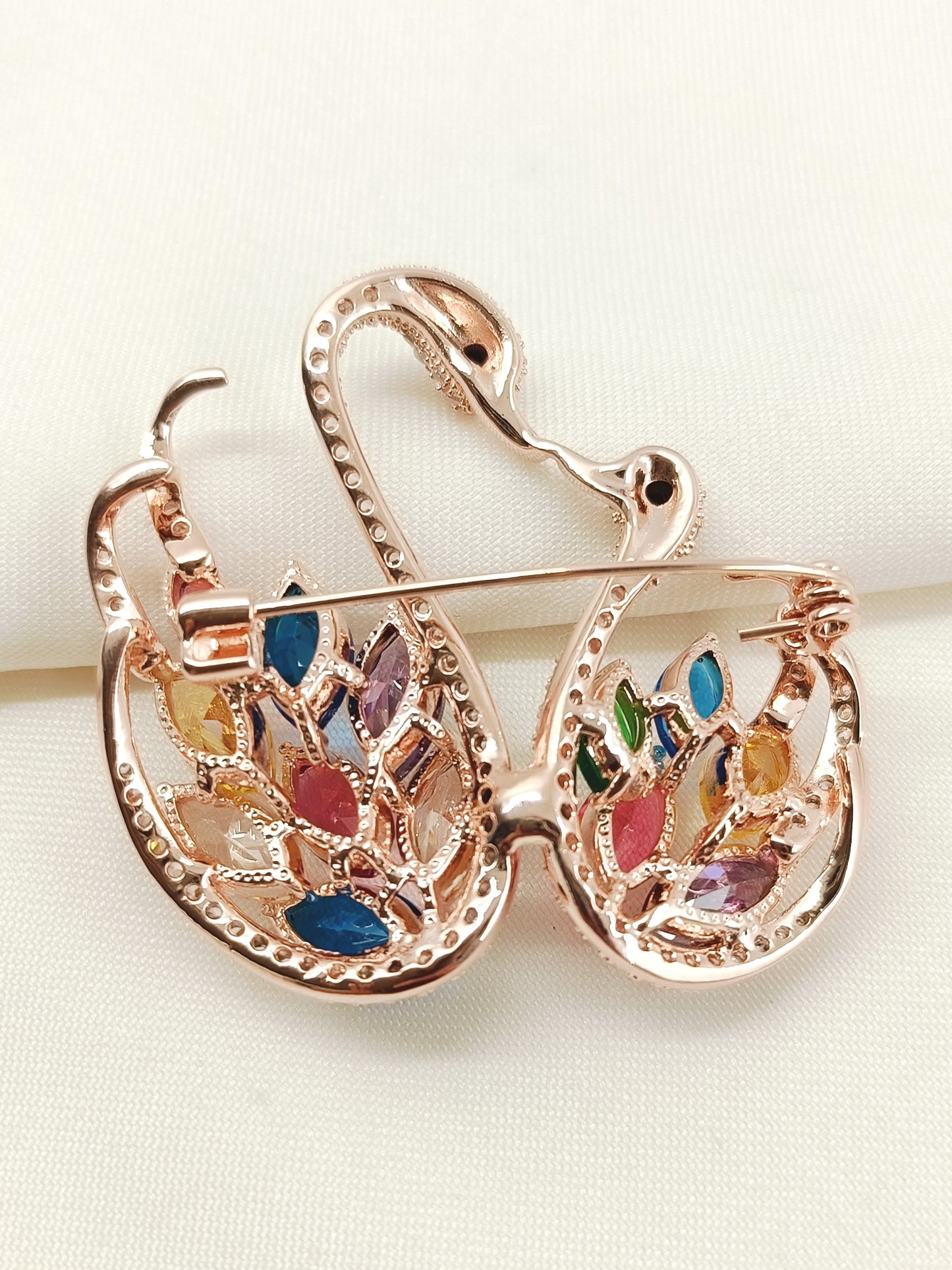 Rehanshi Multi Colour Swan Brooch