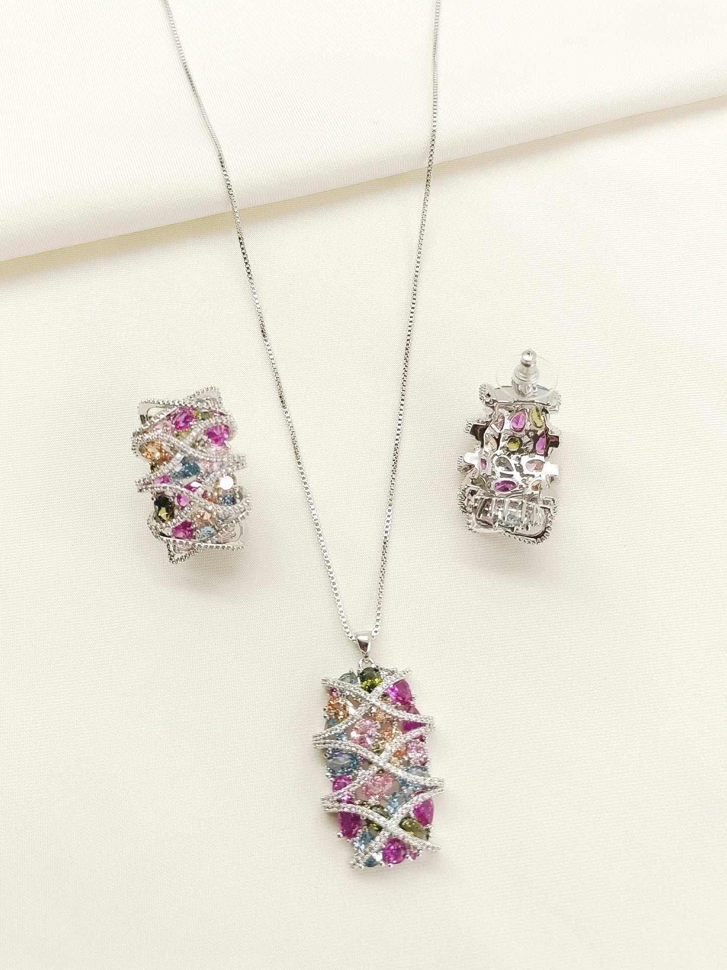 Samaira Multi Colour American Diamond Pendant Set