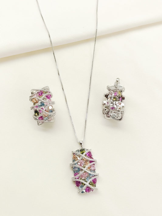Samaira Multi Colour American Diamond Pendant Set