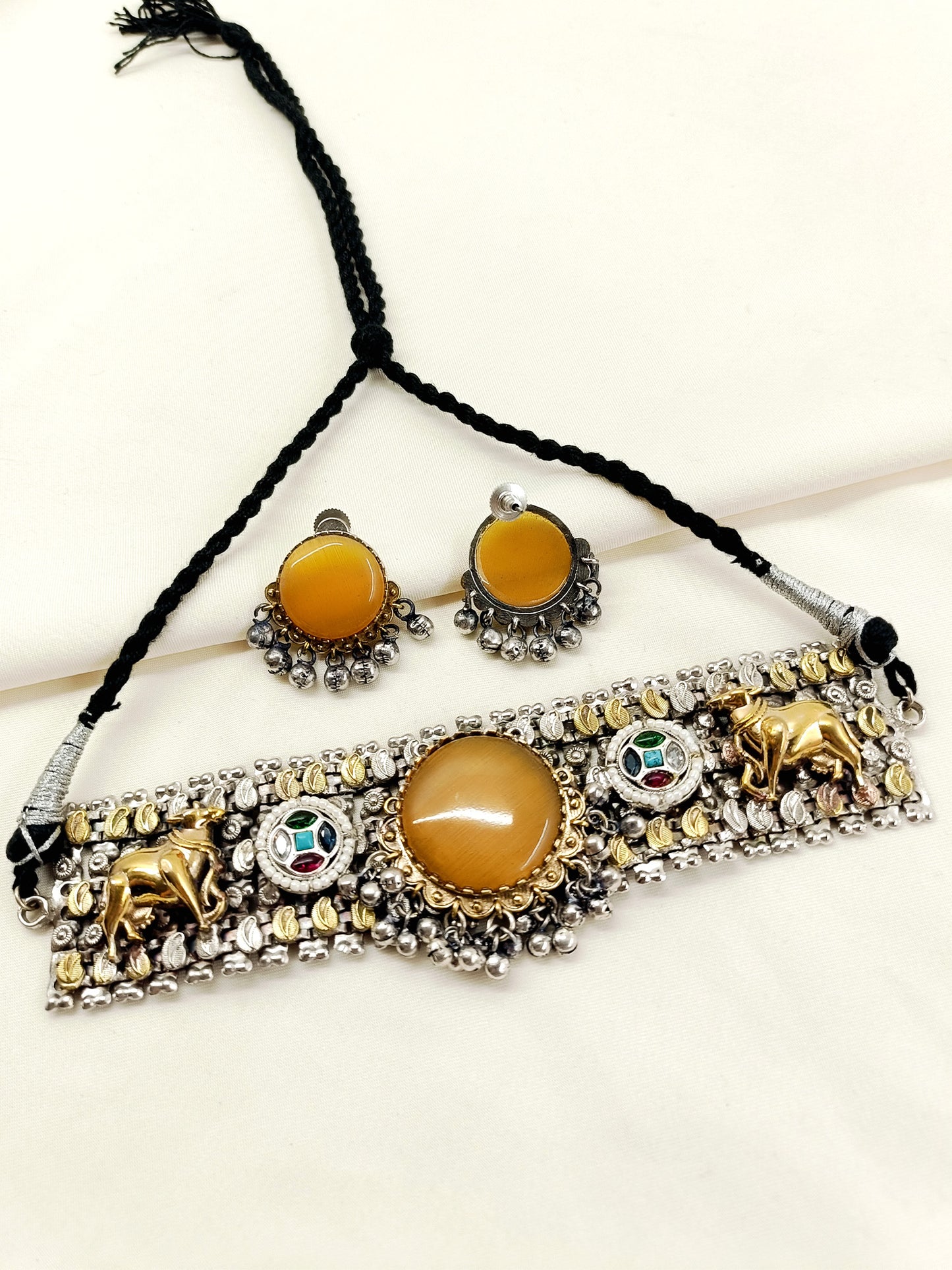 Richa Multi Colour Oxidized Choker Set