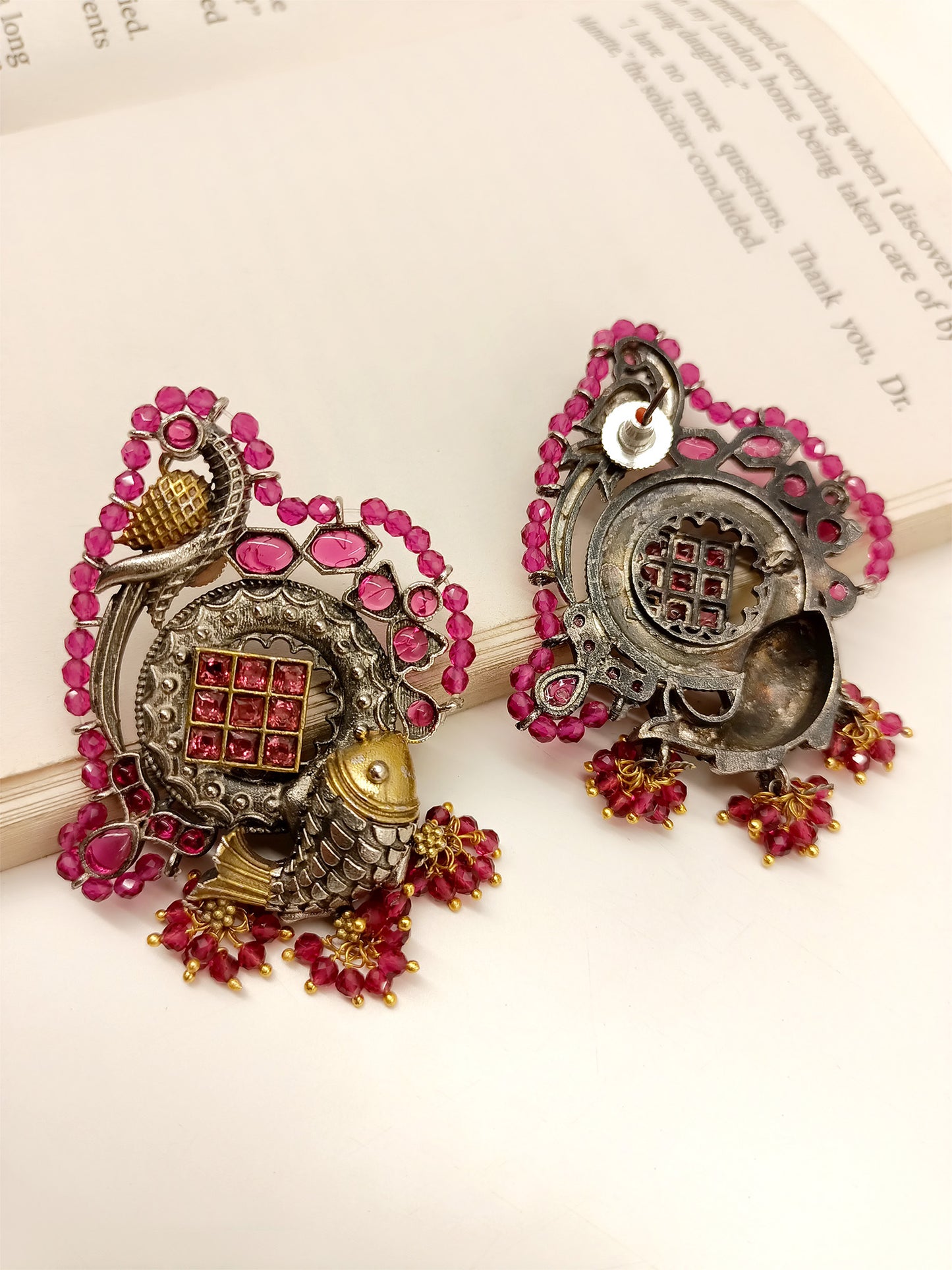 Aakriti Rose Pink Oxidized Earrings