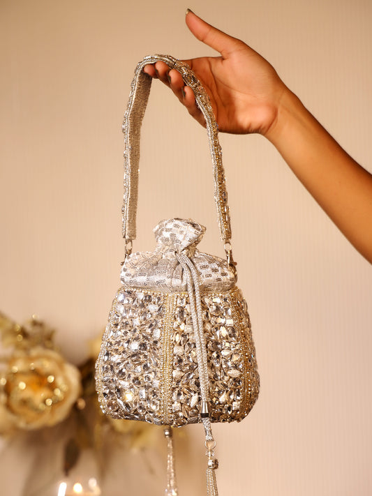 Elea Silver Diamond Work Potli Bag