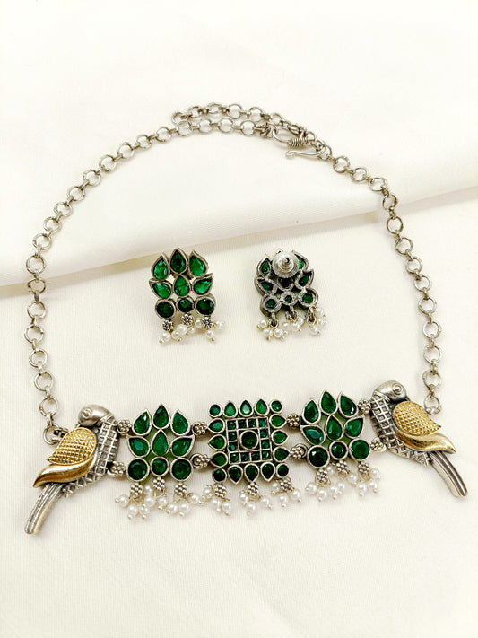 Annette Green Peacock Oxidized Choker Set