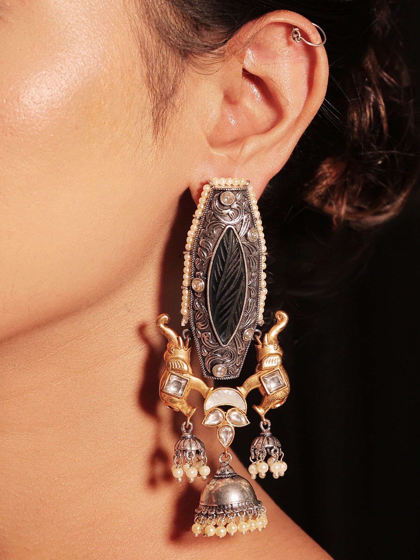 Aashna Navy Blue Two Tone Polish Boutique Earrings