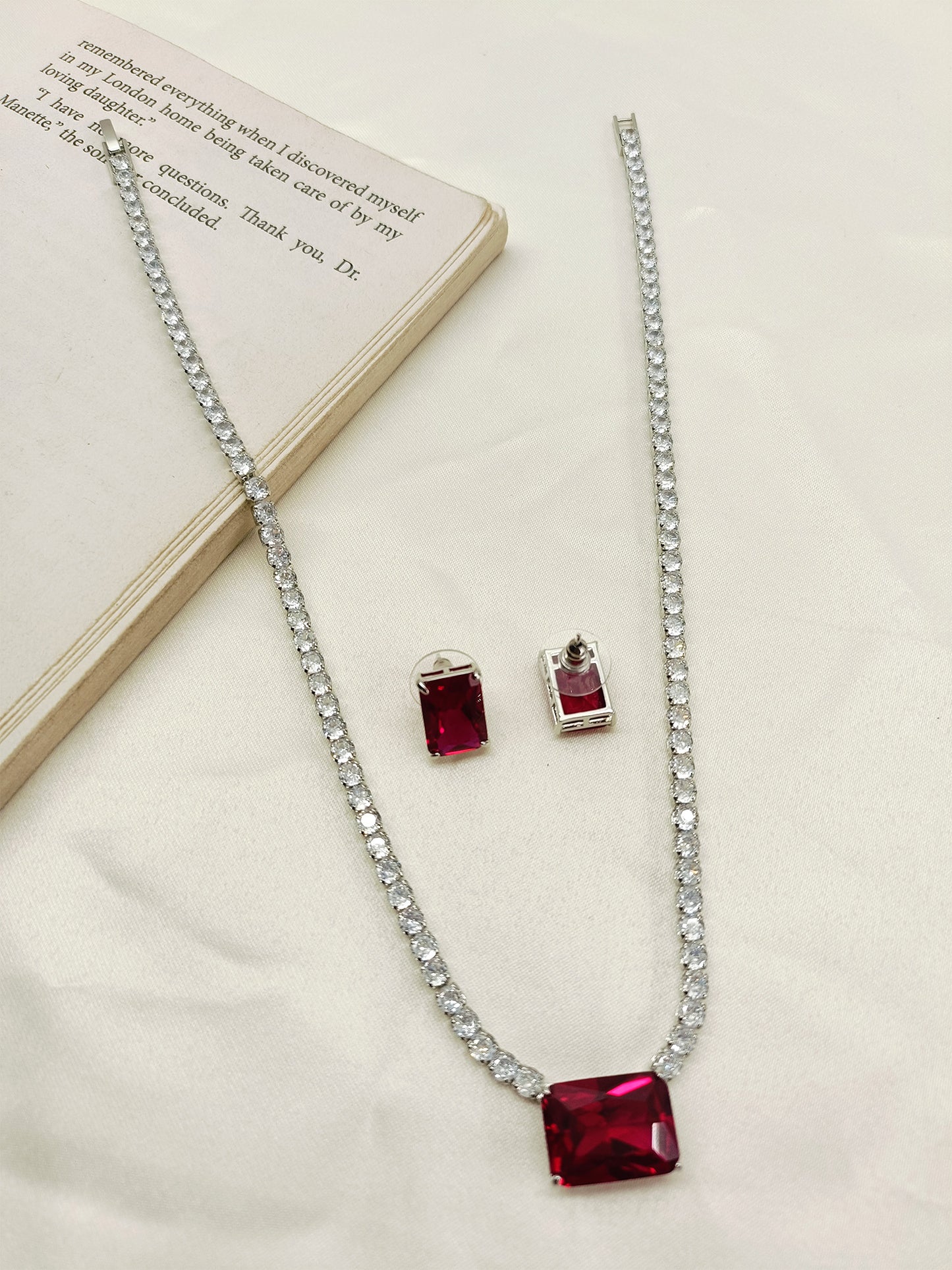 Shivanya Ruby American Diamond Necklace Set