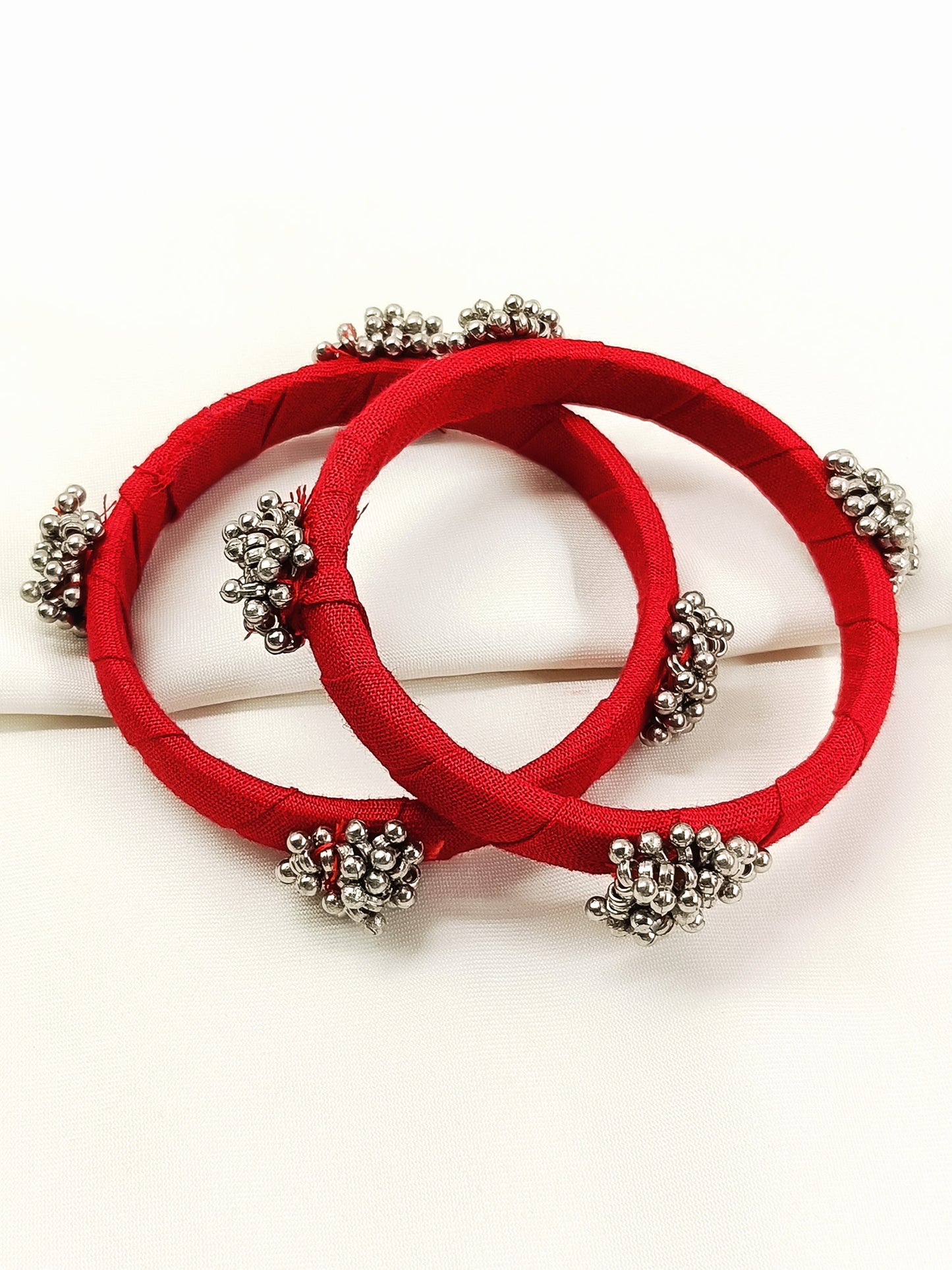 Menna Red Fabric Bangles with Ghungroo