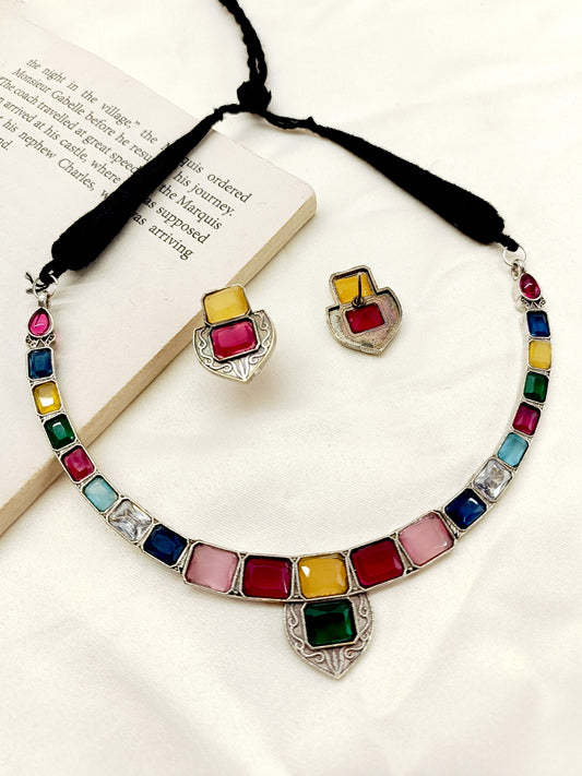 Adah Multi Colour Oxidized Necklace Set