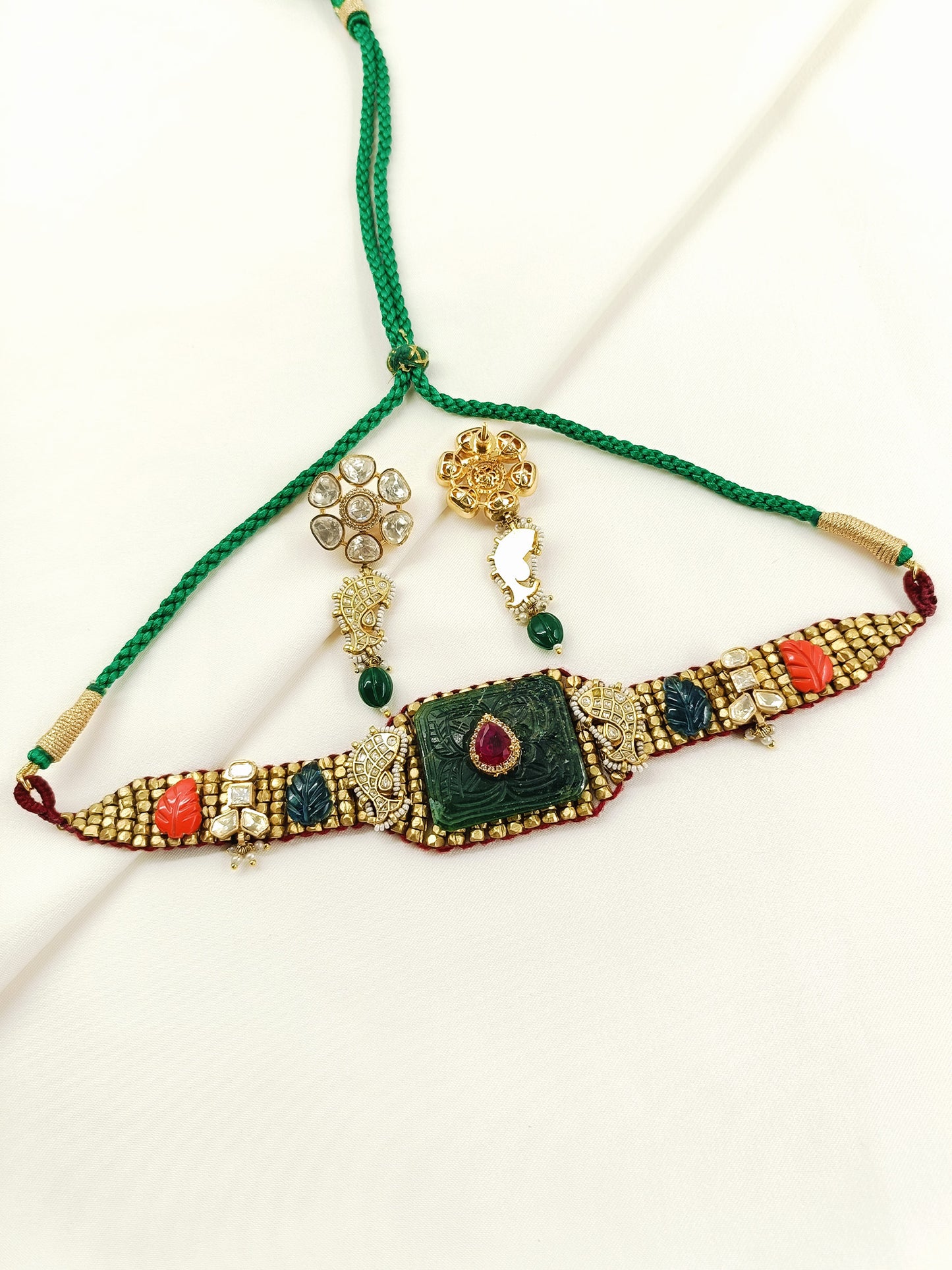 Brisa R&G Carved Stone Fusion Kundan Choker Set