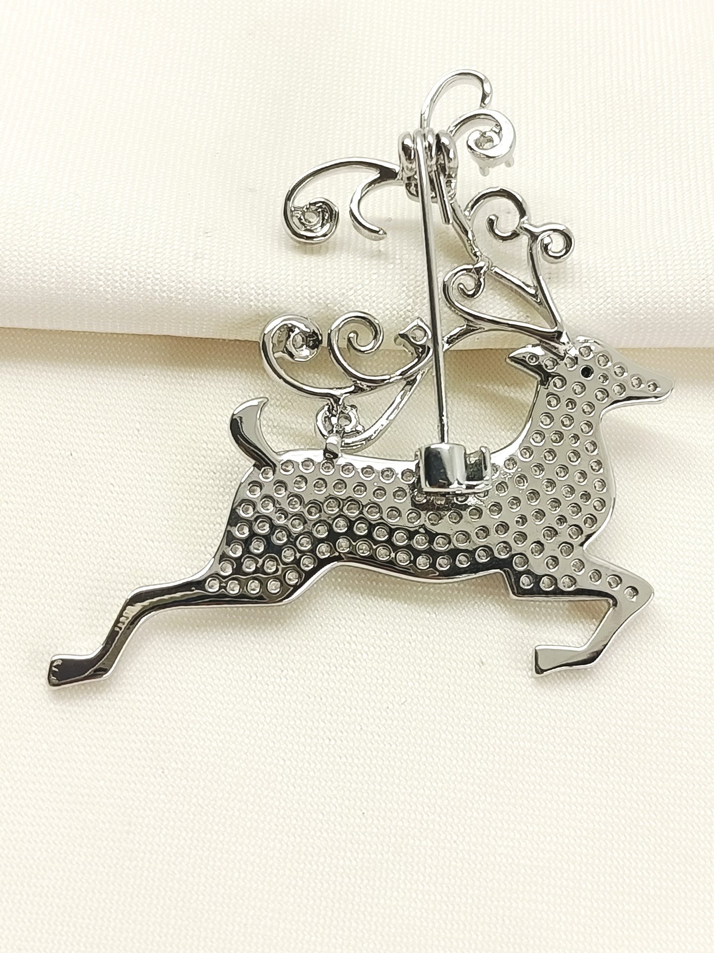 Mini Silver Reindeer Brooch
