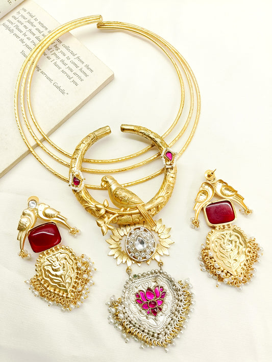 Khelani Maroon Oxidized Hasli Style Necklace Set