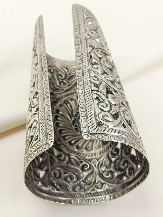 Yaminah Silver Filigree Wide Cuff Bracelet
