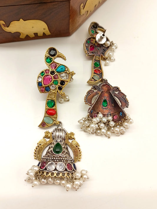 Namya Multi Colour Peacock Oxidized Earrings