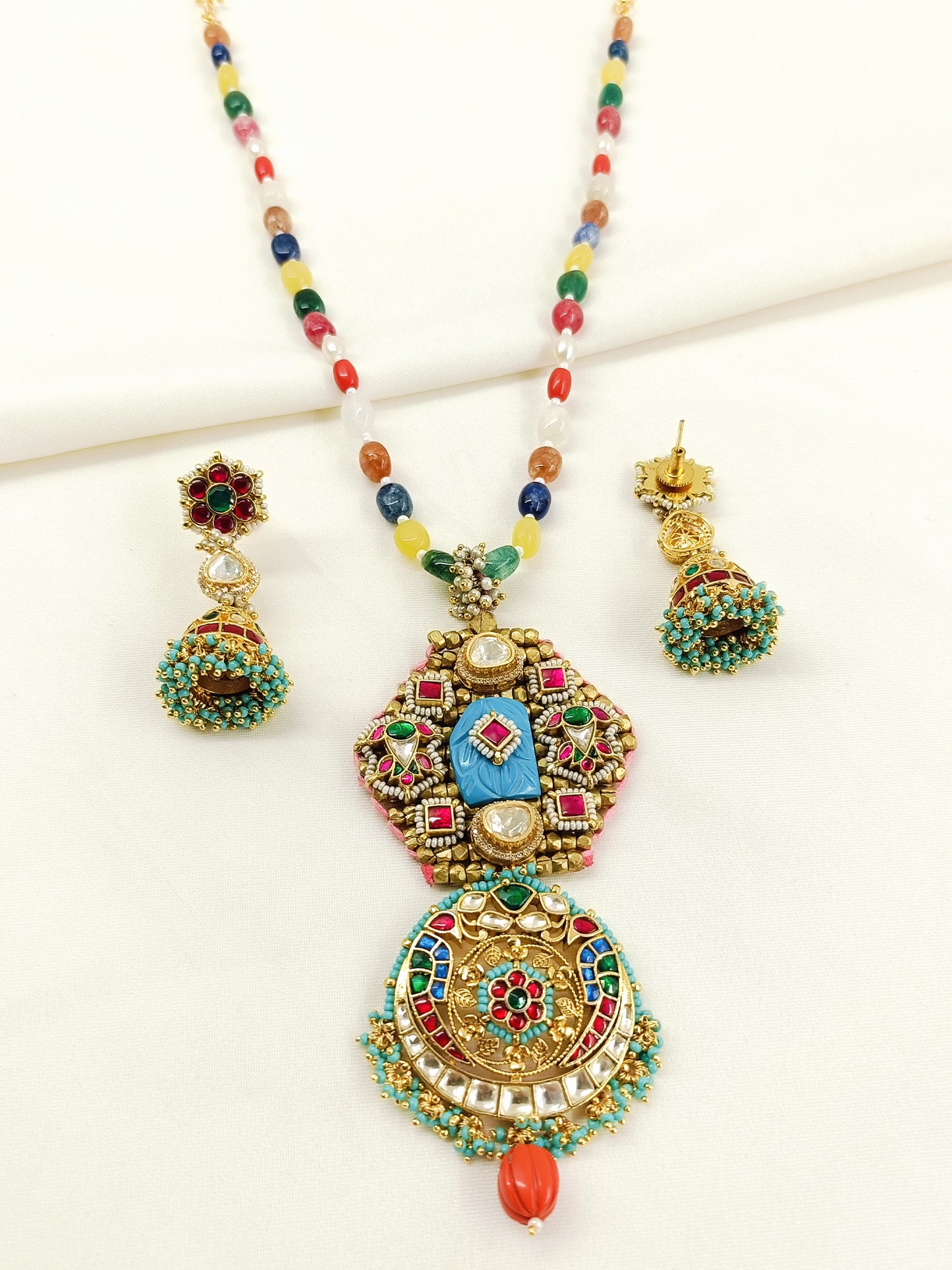 Kamia Multicolor Jadau Kundan Pendant Set with Mala