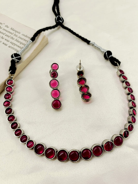 Eleanor Rose Pink Oxidized Necklace Set