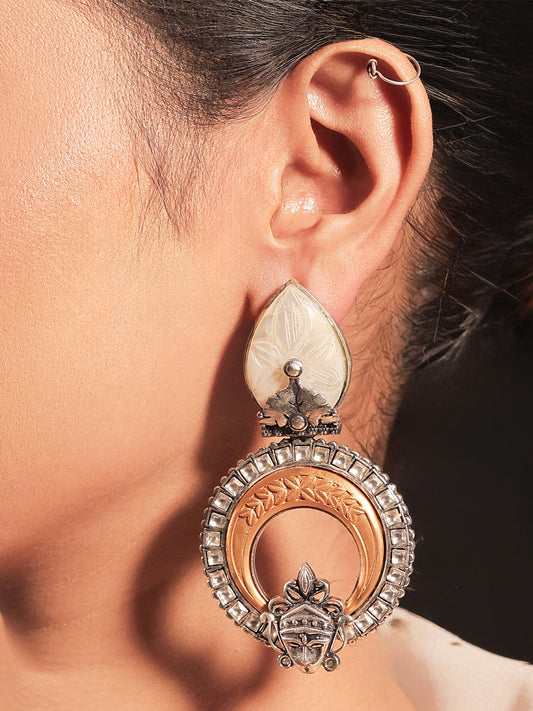 Maya Off White Stone Temple Two Tone Polish Boutique Earrings