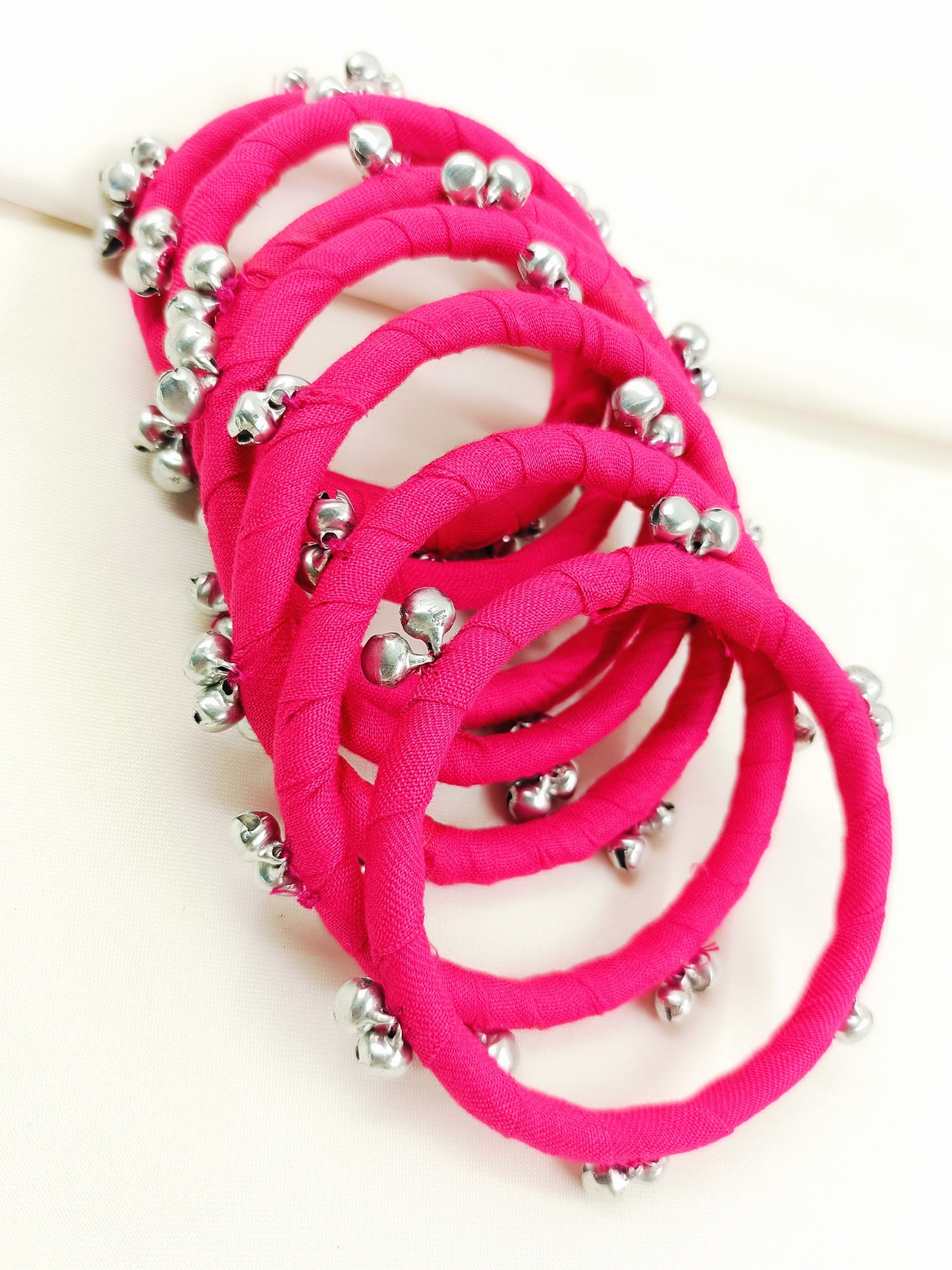 Harshita Majenta Fabric Bangles with Ghungroo