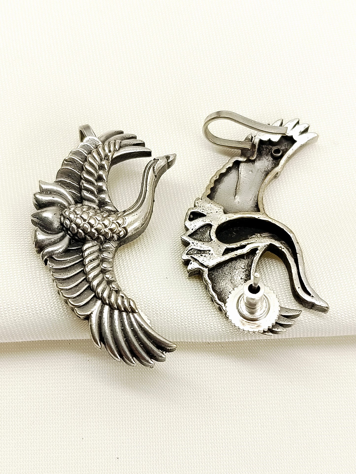 Ridhan Oxidized Crane Hoop Men's Earrings