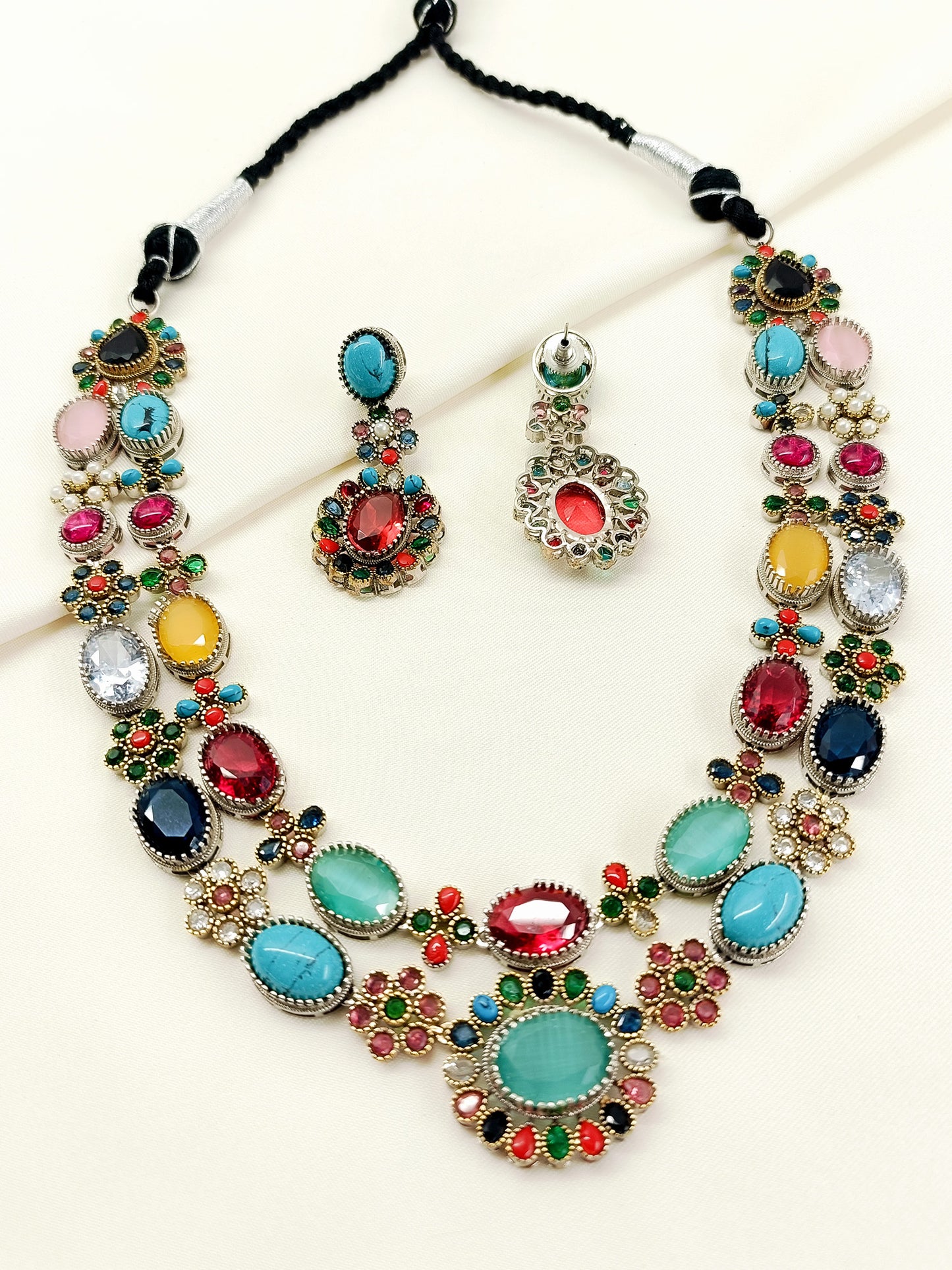 Arya Multi-Color Oxidized Navratna Necklace Set