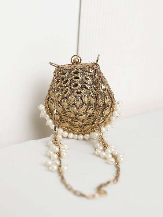 Neeya Half & Half Golden Mini Metal Clutch