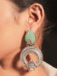 Mayura Mint Green Stone Temple Silver Plated Boutique Earrings