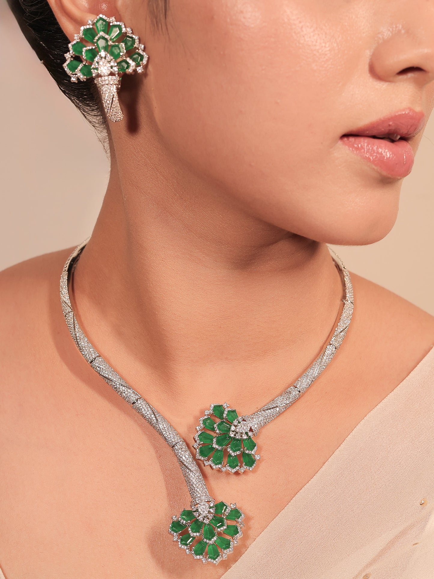 Amruta Green American Diamond Hasli Styled Set