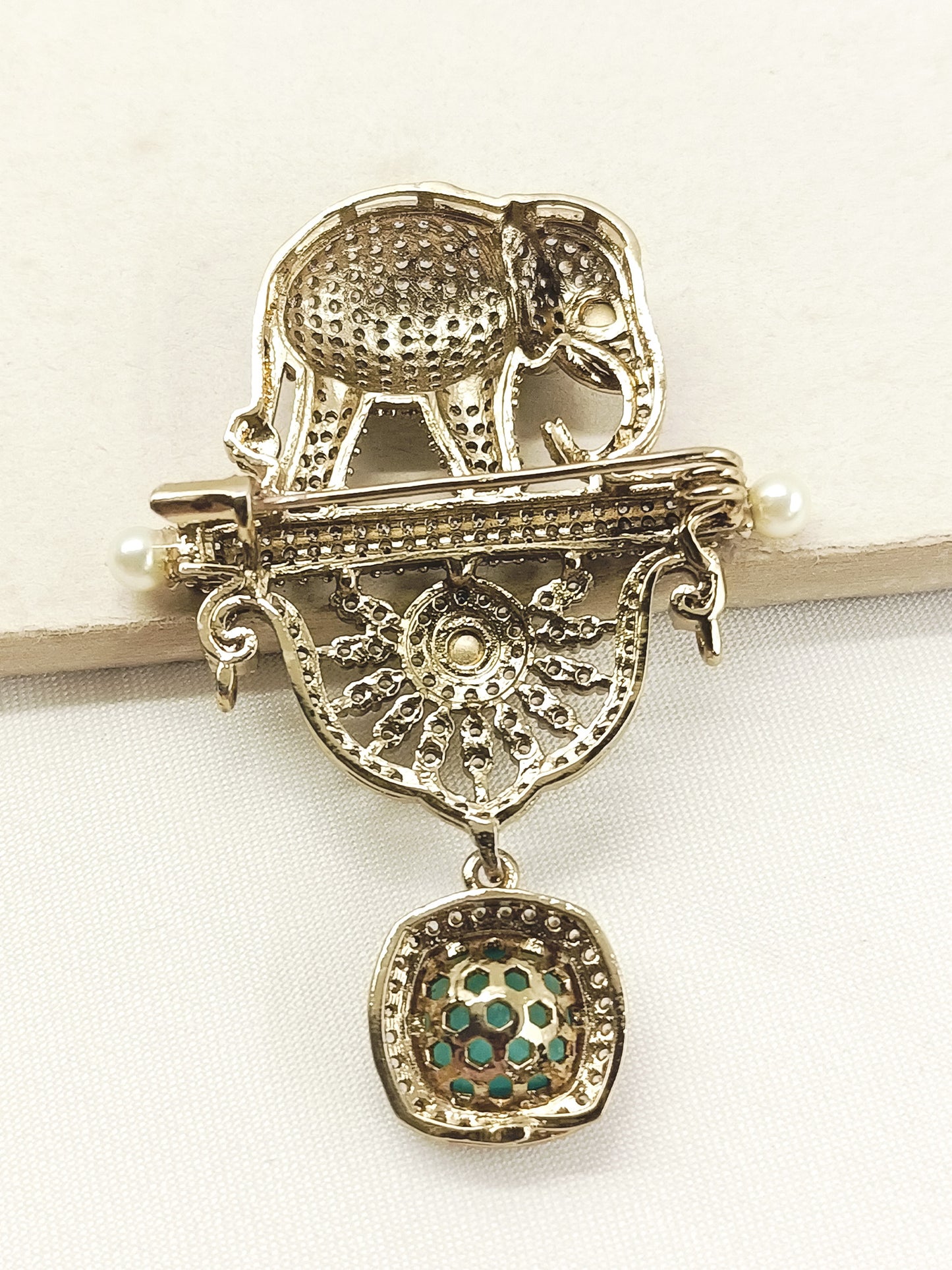 Rajavar Mint Green Elephant Brooch