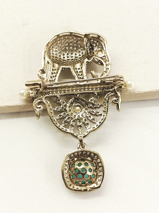 Rajavar Mint Green Elephant Brooch