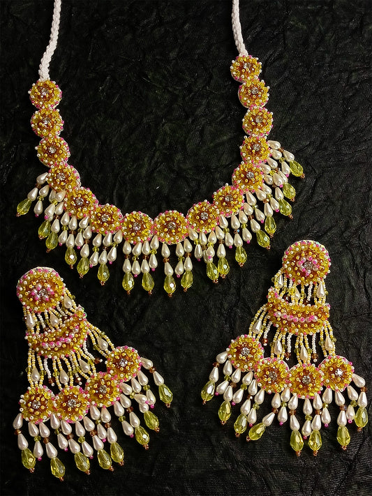 Madhavika Yellow Handmade Necklace Set