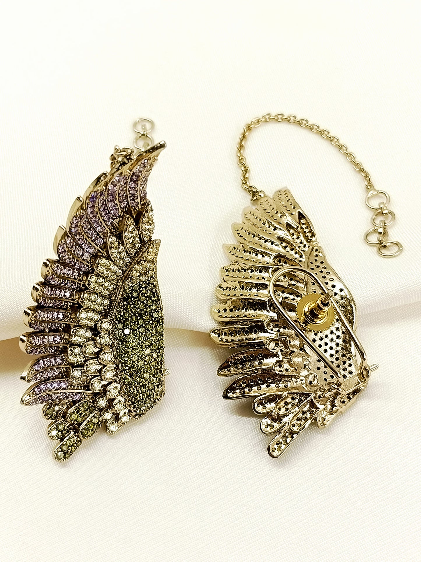 Ruqayyah Purple Stone Studded Angel Wing Victorian Earrings