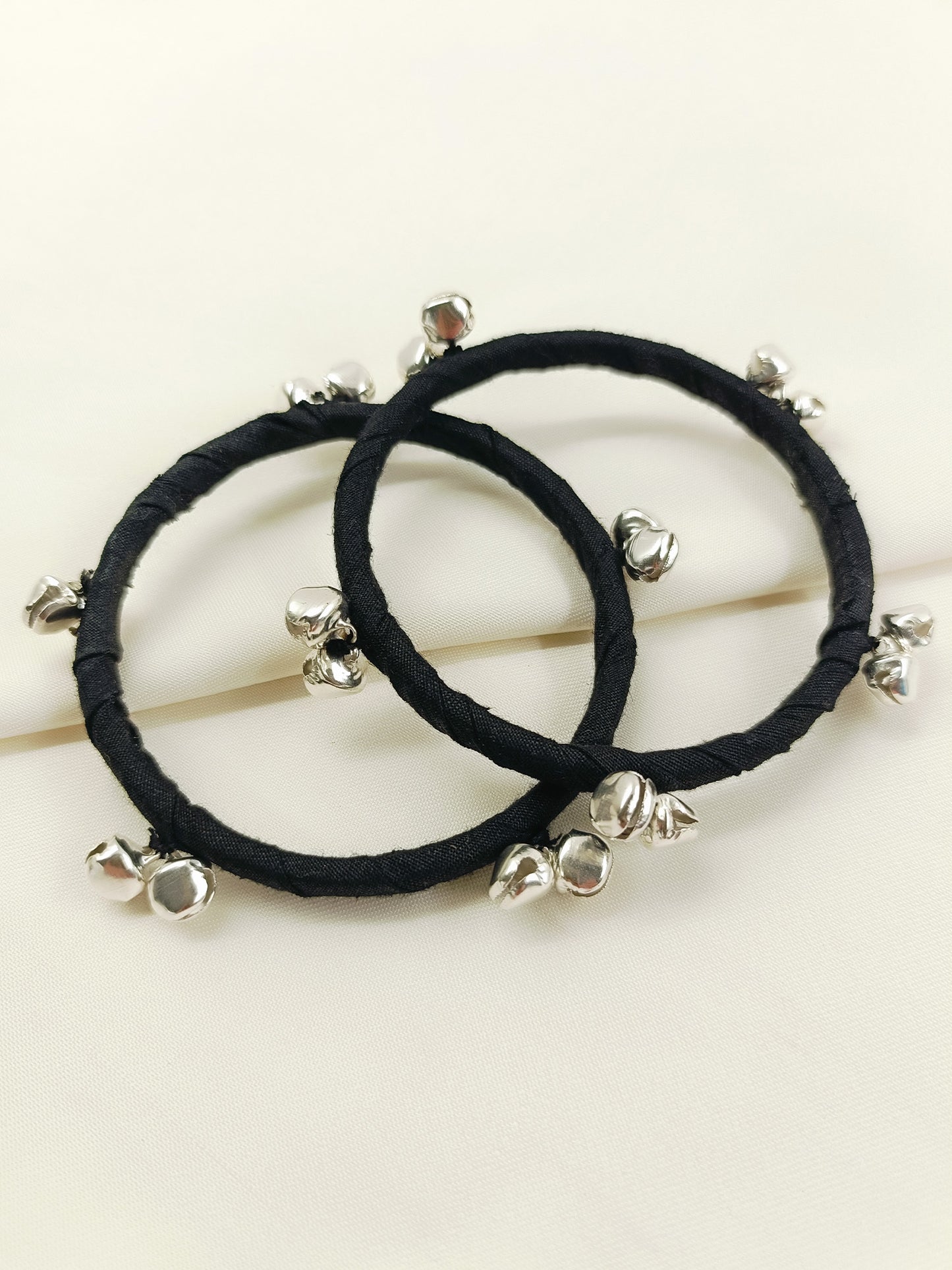 Zinal Black Cloth Bangles with Ghungroo | Handmade Fabric Churi Set of 8