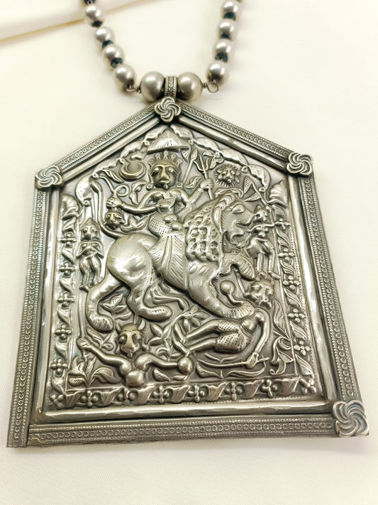 Dhithi Plain Oxidized Durga Devi Neckpiece
