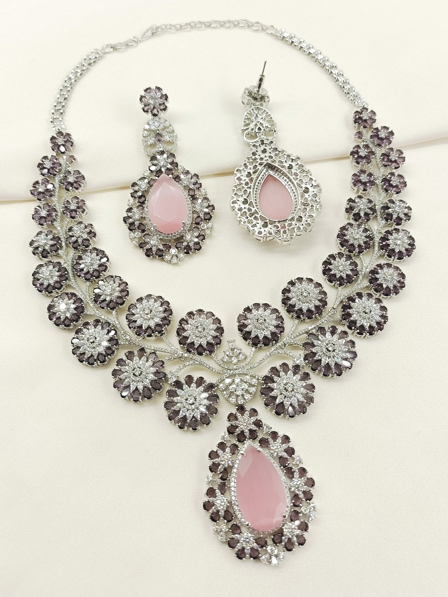 Varuni Lavender American Diamond Necklace Set