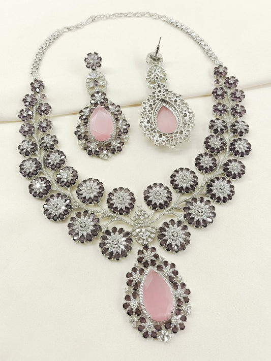 Varuni Lavender American Diamond Necklace Set