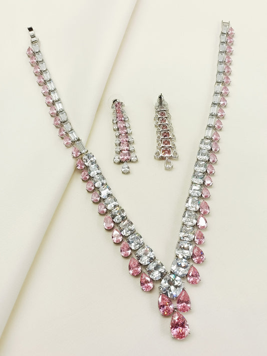 Fenja Baby Pink American Diamomd Necklace Set